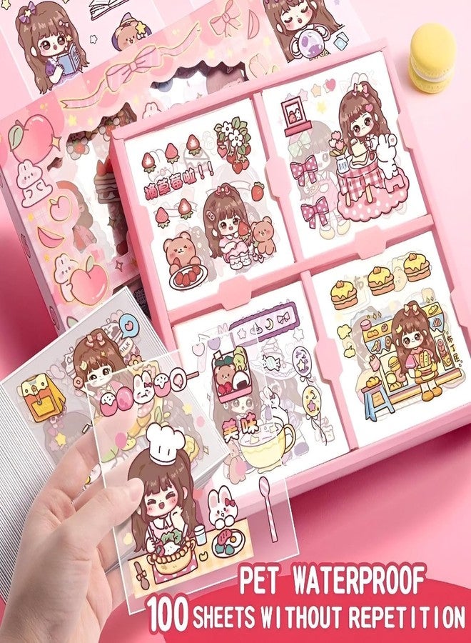 Ramokdu Cute Kawaii Girl Stickers Set 100 Sheets - Cartoon Decorative Washi Stickers for Journaling, Scrapbooking, DIY Crafts, Planner, Laptop, Kids Gifts - Aesthetic Stationery 18x18x2 CM - Image 3
